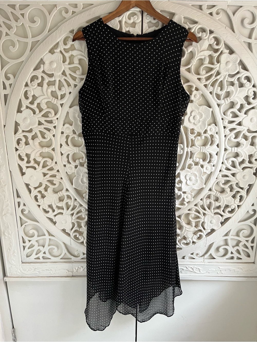DKNY Black White Polka Dot Chiffon Midi Dress 10